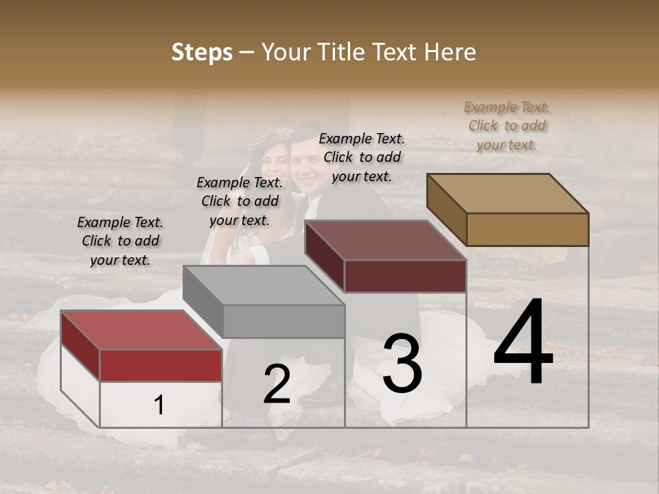 A Newly Married Couple Sitting On Steps In Front Of A Building PowerPoint Template