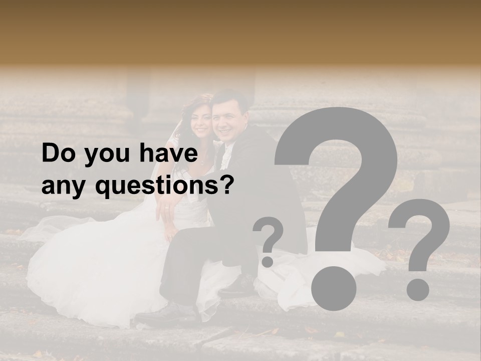 A Newly Married Couple Sitting On Steps In Front Of A Building PowerPoint Template