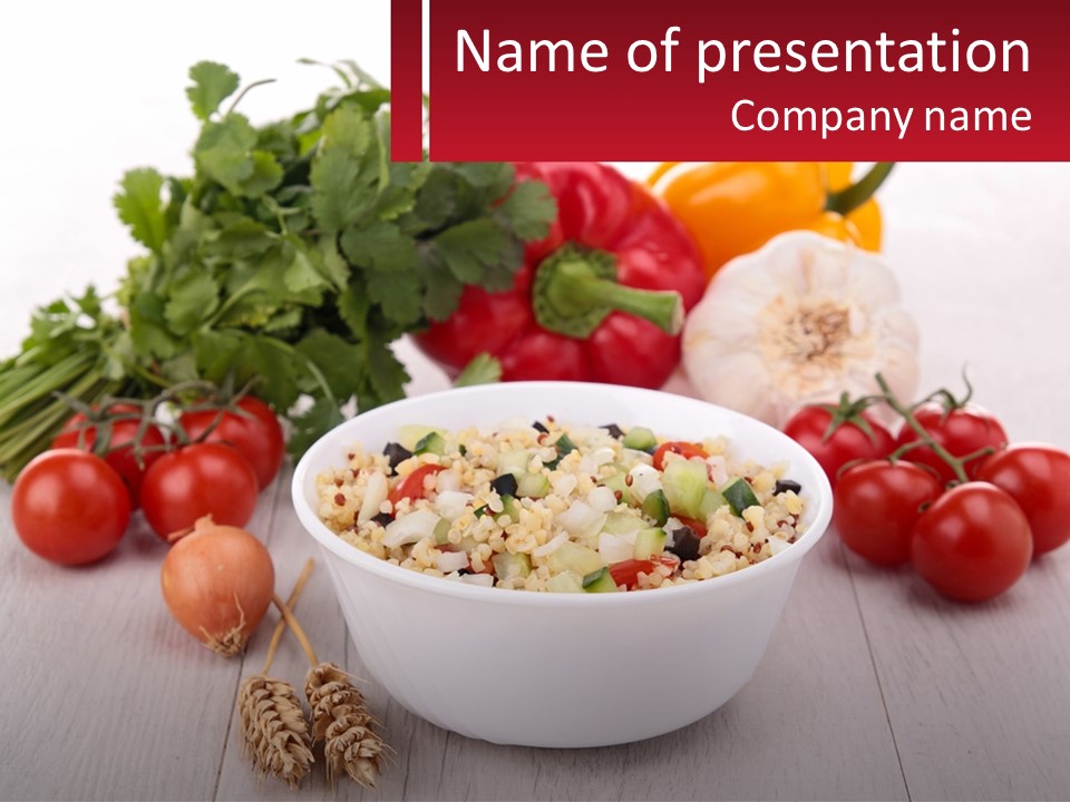 A White Bowl Filled With Food Next To Vegetables PowerPoint Template