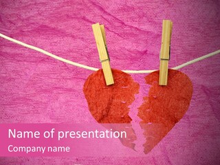 A Red Heart Hanging On A Rope With Clothes Pins PowerPoint Template