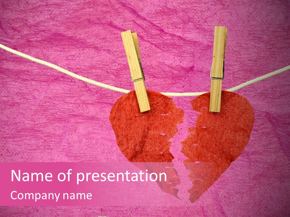A Red Heart Hanging On A Rope With Clothes Pins PowerPoint Template