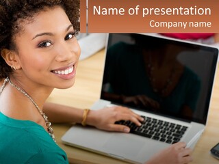 A Woman Sitting In Front Of A Laptop Computer PowerPoint Template