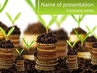 A Pile Of Coins With A Plant Growing Out Of It PowerPoint Template