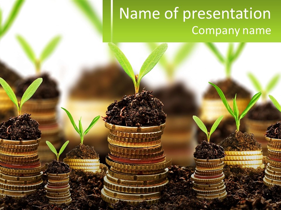 A Pile Of Coins With A Plant Growing Out Of It PowerPoint Template