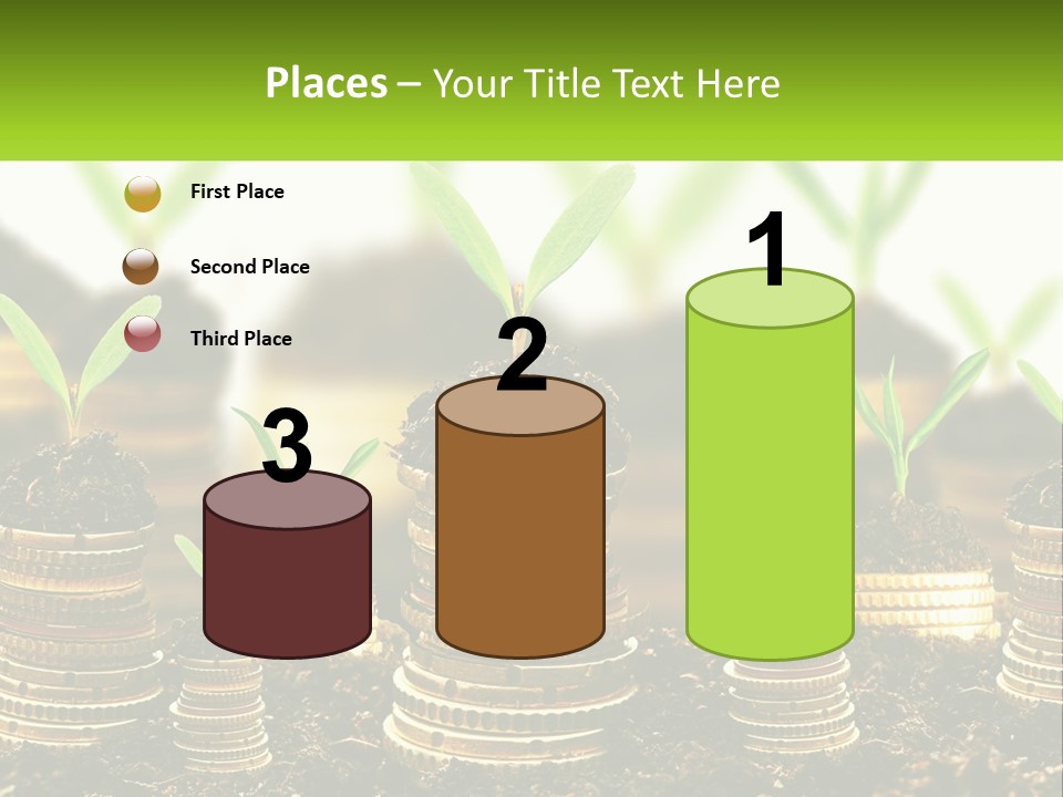 A Pile Of Coins With A Plant Growing Out Of It PowerPoint Template