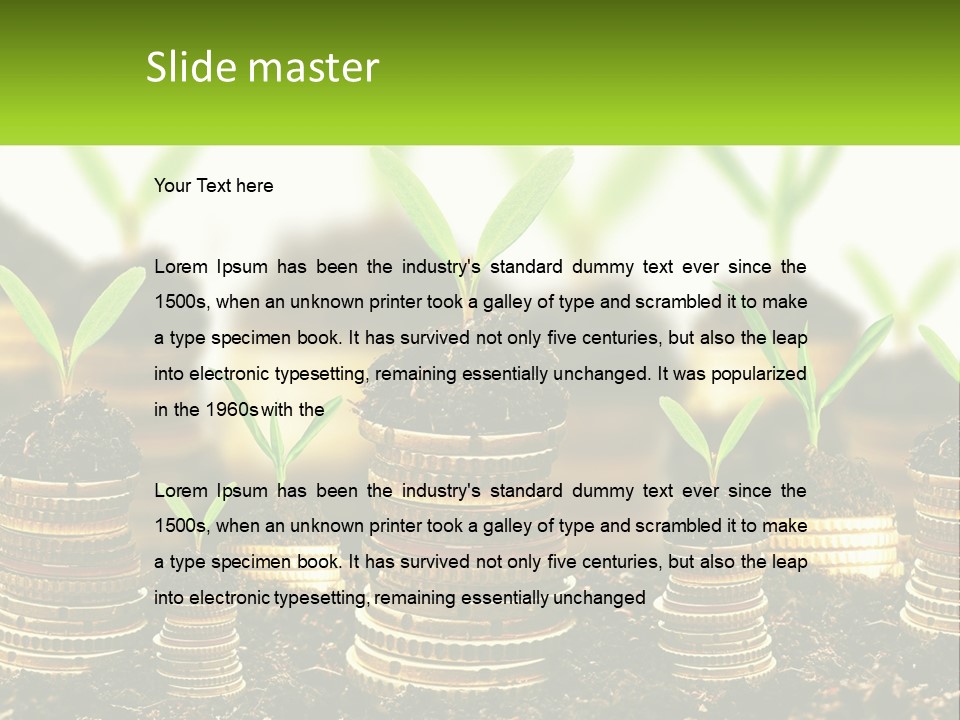 A Pile Of Coins With A Plant Growing Out Of It PowerPoint Template