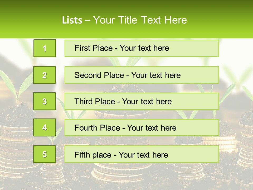 A Pile Of Coins With A Plant Growing Out Of It PowerPoint Template