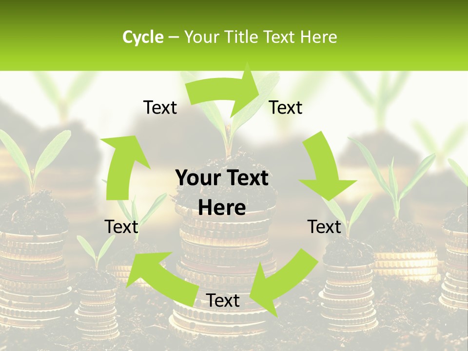 A Pile Of Coins With A Plant Growing Out Of It PowerPoint Template