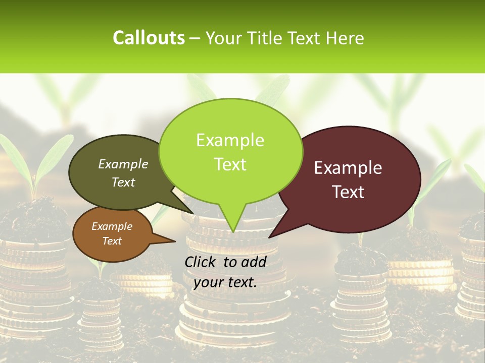 A Pile Of Coins With A Plant Growing Out Of It PowerPoint Template
