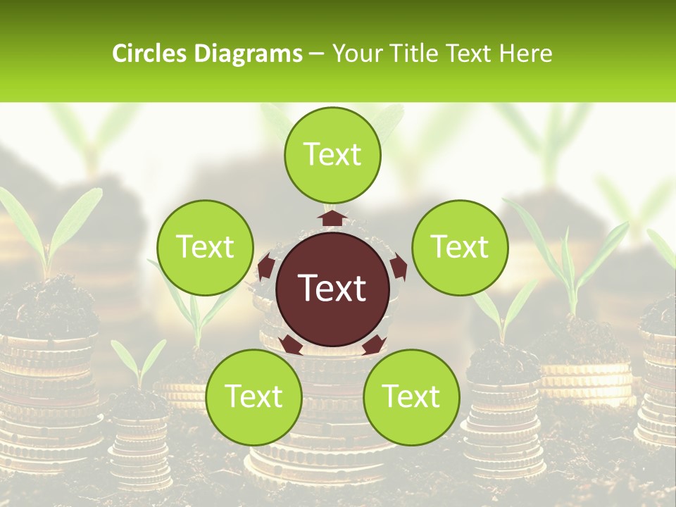 A Pile Of Coins With A Plant Growing Out Of It PowerPoint Template