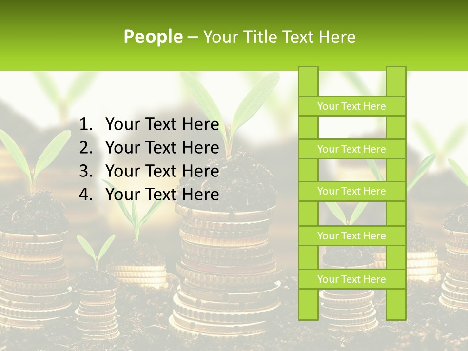 A Pile Of Coins With A Plant Growing Out Of It PowerPoint Template
