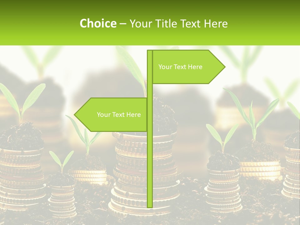 A Pile Of Coins With A Plant Growing Out Of It PowerPoint Template
