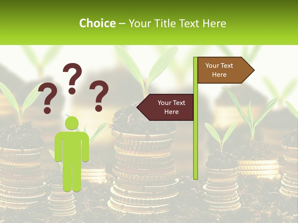 A Pile Of Coins With A Plant Growing Out Of It PowerPoint Template