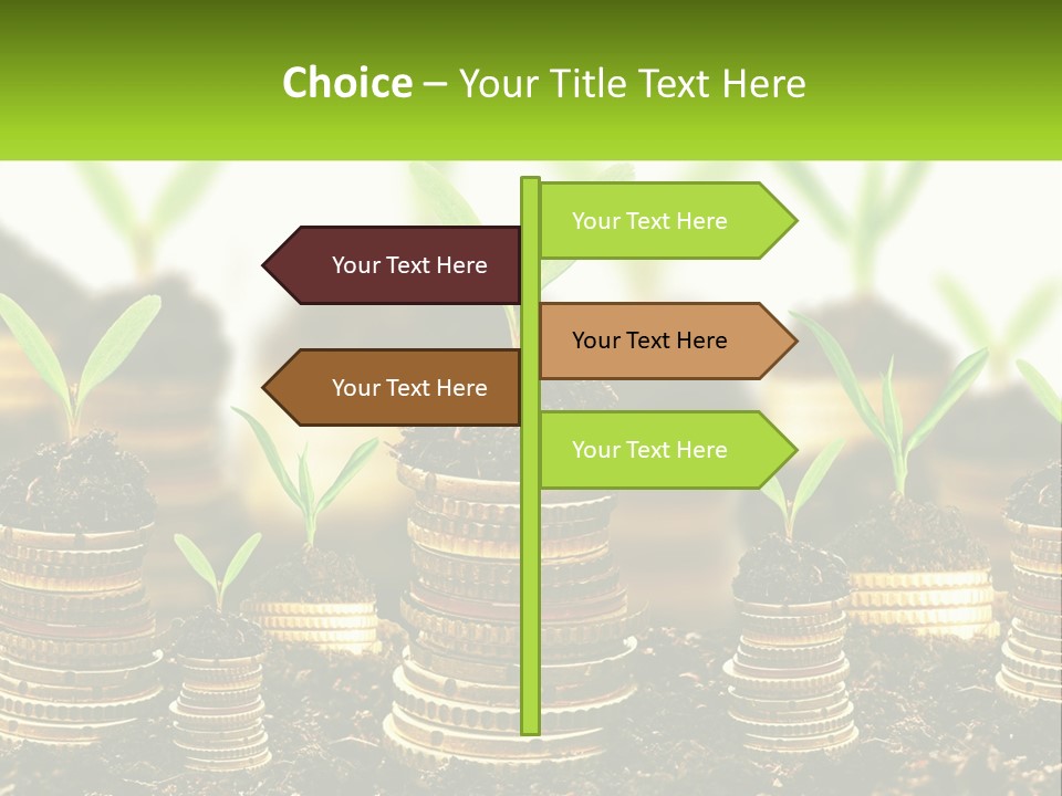 A Pile Of Coins With A Plant Growing Out Of It PowerPoint Template