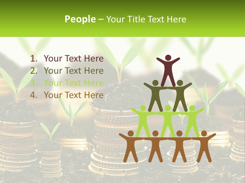 A Pile Of Coins With A Plant Growing Out Of It PowerPoint Template