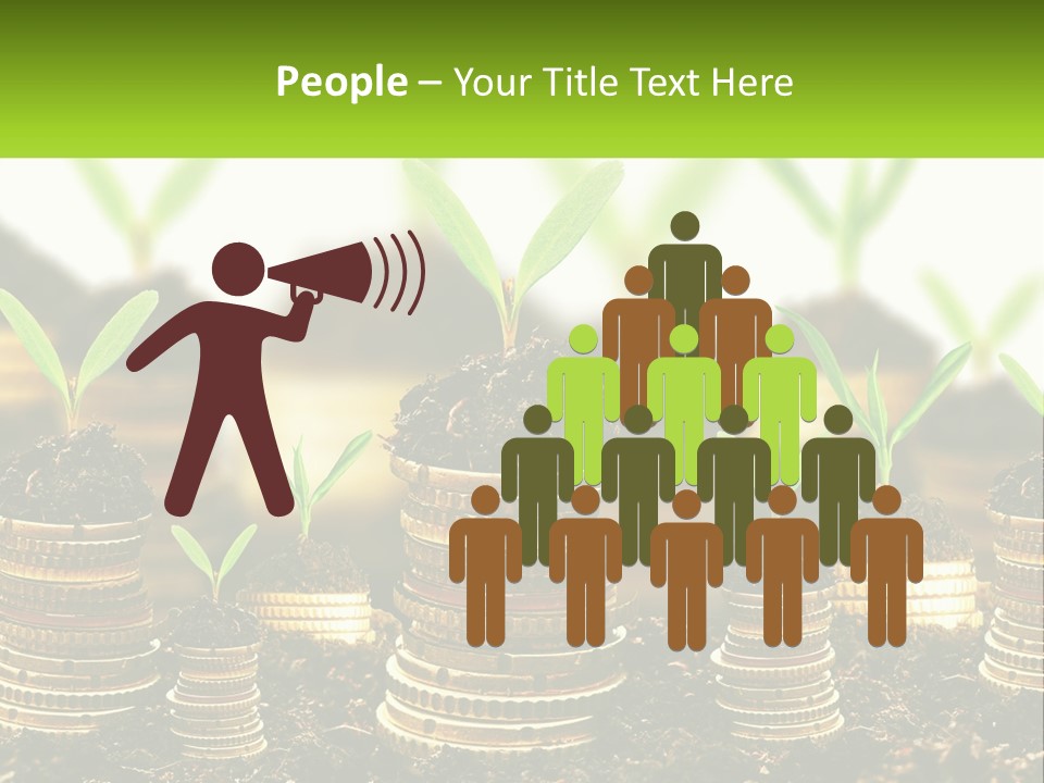 A Pile Of Coins With A Plant Growing Out Of It PowerPoint Template