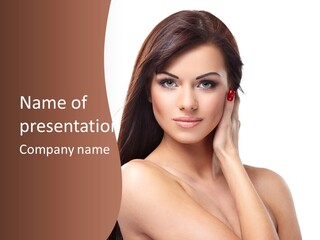A Beautiful Woman With Long Hair Posing For A Picture PowerPoint Template