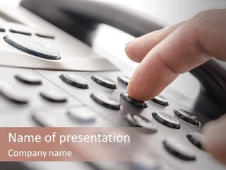 A Person Pressing A Button On A Telephone PowerPoint Template