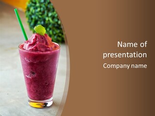 A Smoothie With A Green Leaf On Top Of It PowerPoint Template