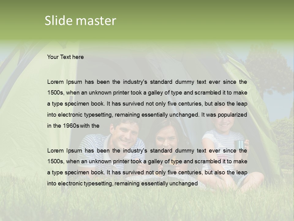 A Group Of People Sitting Inside Of A Green Tent PowerPoint Template