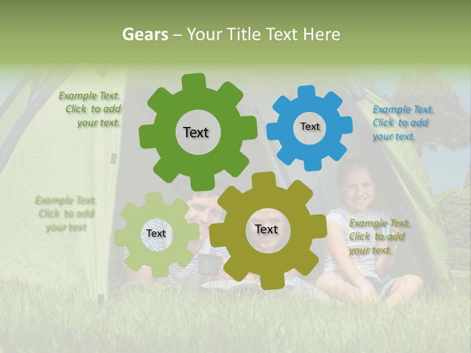A Group Of People Sitting Inside Of A Green Tent PowerPoint Template