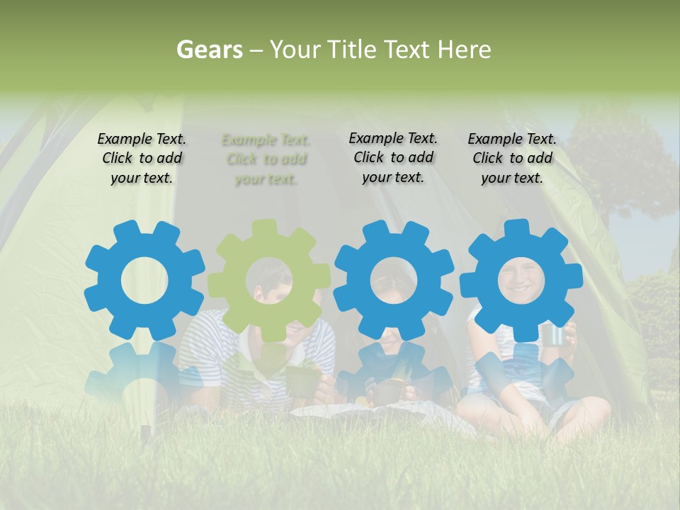 A Group Of People Sitting Inside Of A Green Tent PowerPoint Template