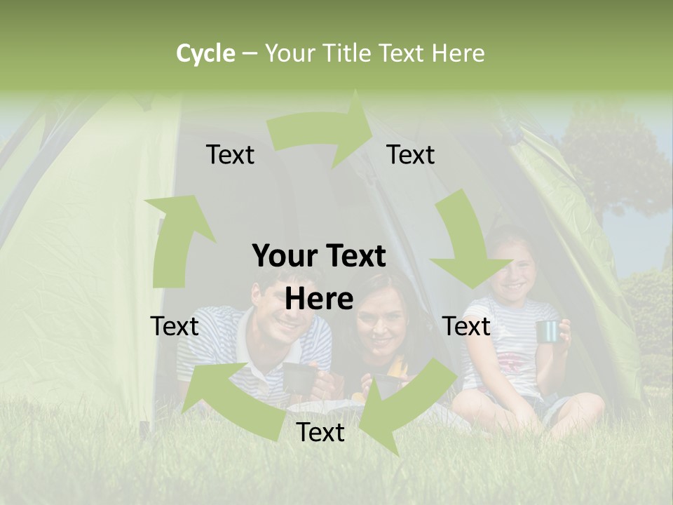 A Group Of People Sitting Inside Of A Green Tent PowerPoint Template