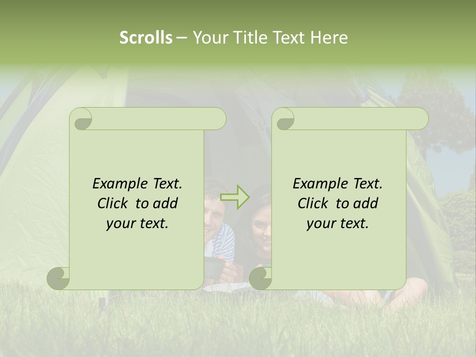 A Group Of People Sitting Inside Of A Green Tent PowerPoint Template