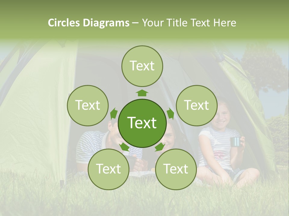 A Group Of People Sitting Inside Of A Green Tent PowerPoint Template