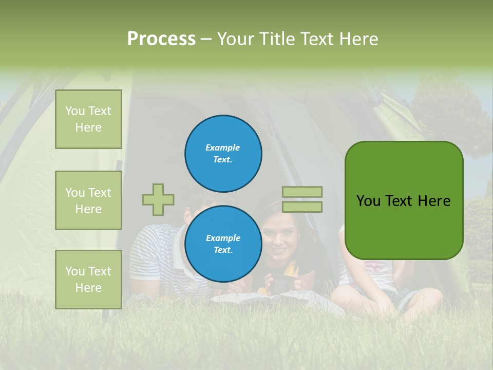 A Group Of People Sitting Inside Of A Green Tent PowerPoint Template