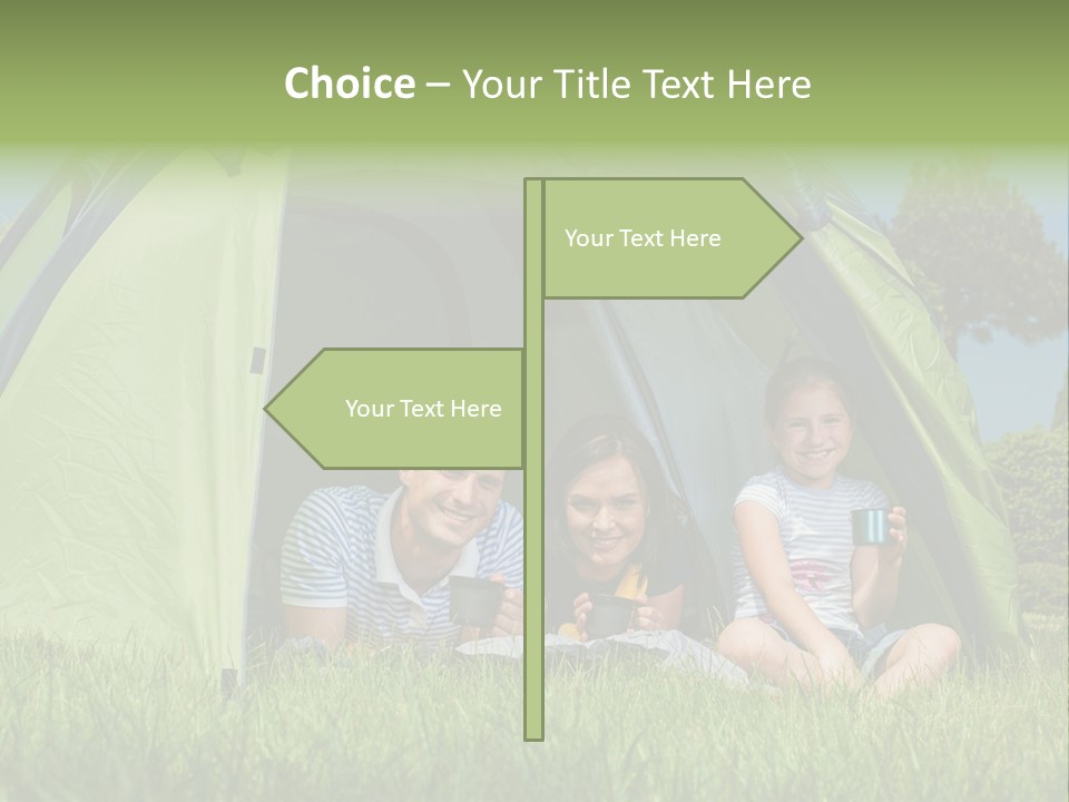 A Group Of People Sitting Inside Of A Green Tent PowerPoint Template