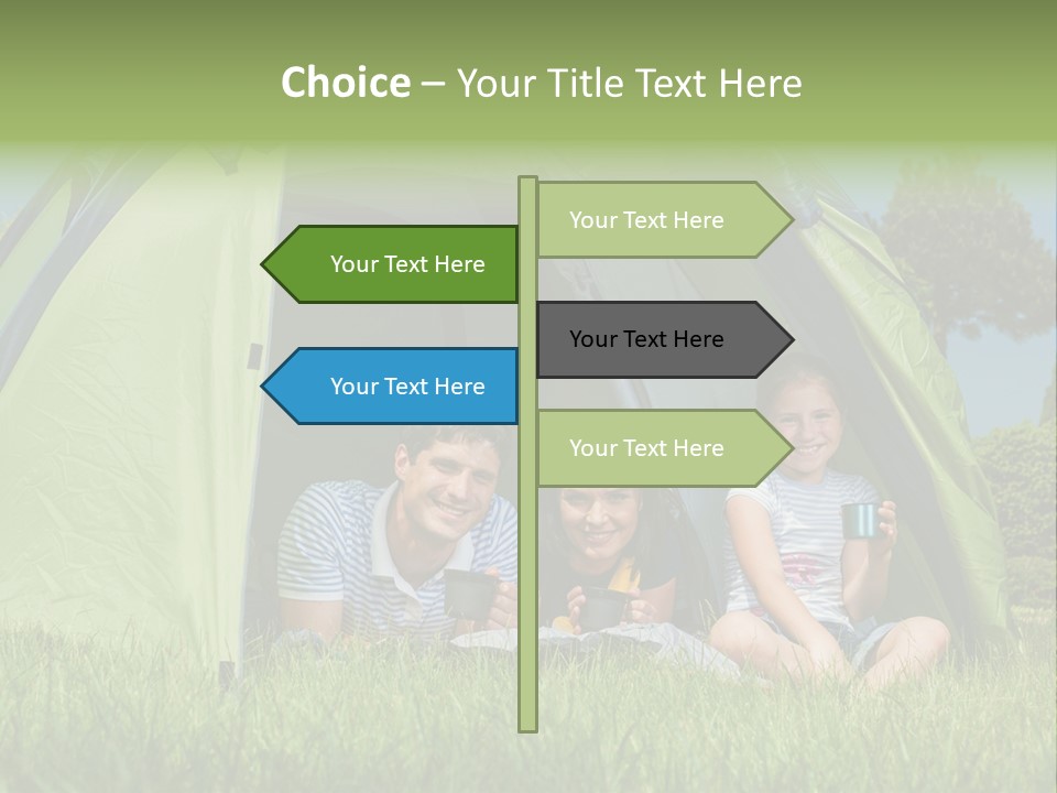 A Group Of People Sitting Inside Of A Green Tent PowerPoint Template