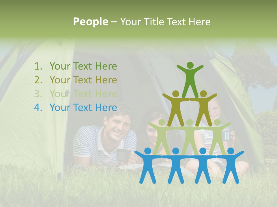 A Group Of People Sitting Inside Of A Green Tent PowerPoint Template