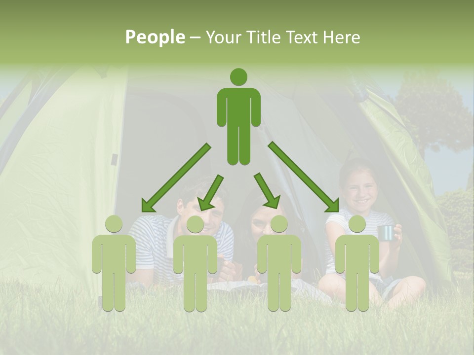 A Group Of People Sitting Inside Of A Green Tent PowerPoint Template