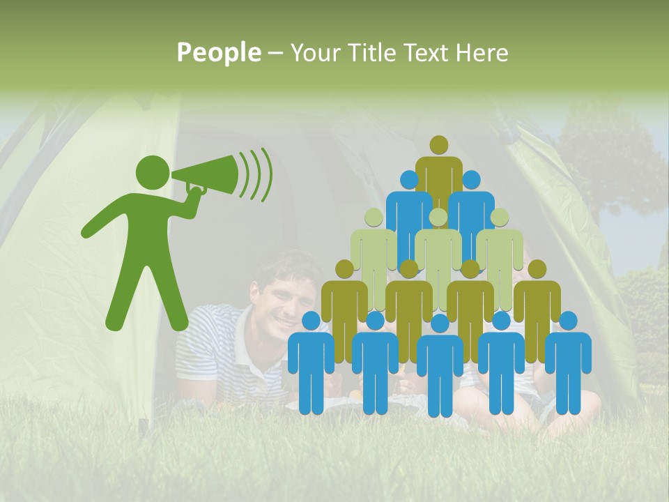 A Group Of People Sitting Inside Of A Green Tent PowerPoint Template