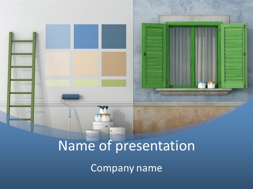 A Room With Green Shutters And A Ladder PowerPoint Template