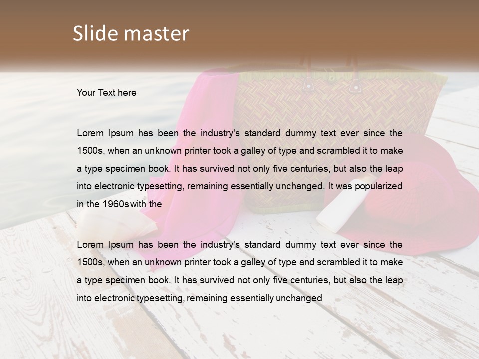 A Pink Hat And A Straw Bag On A Dock PowerPoint Template