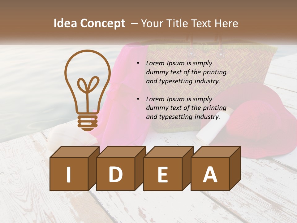 A Pink Hat And A Straw Bag On A Dock PowerPoint Template