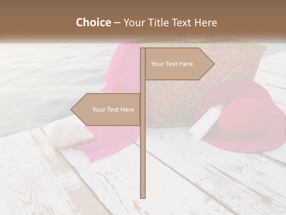 A Pink Hat And A Straw Bag On A Dock PowerPoint Template