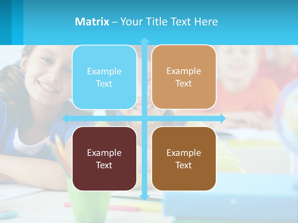 Two Young Girls Are Sitting At A Desk With Pencils PowerPoint Template