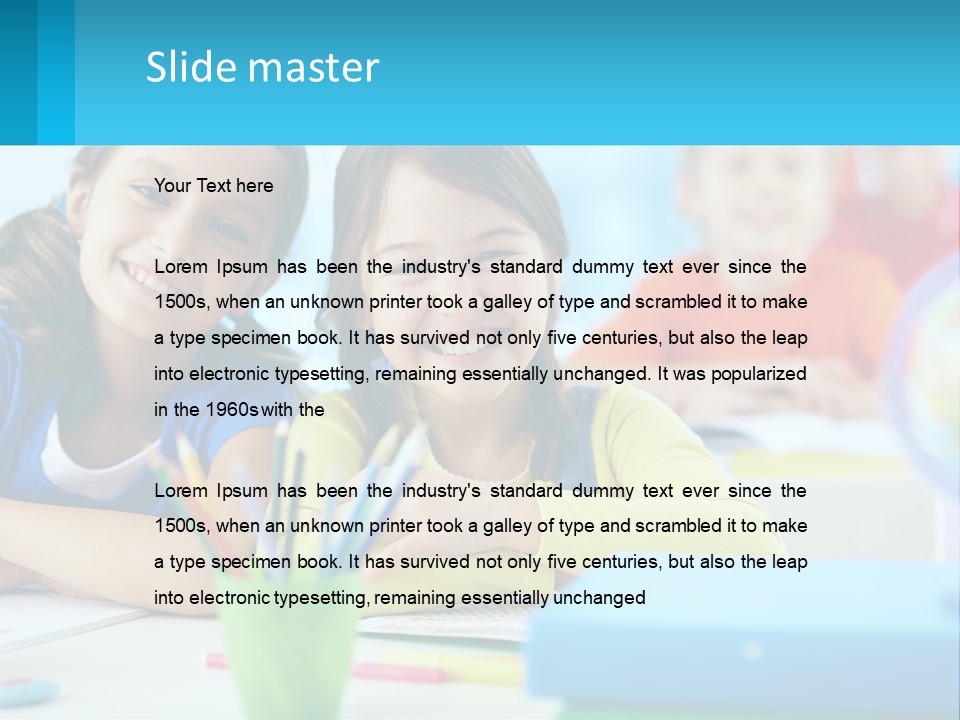 Two Young Girls Are Sitting At A Desk With Pencils PowerPoint Template