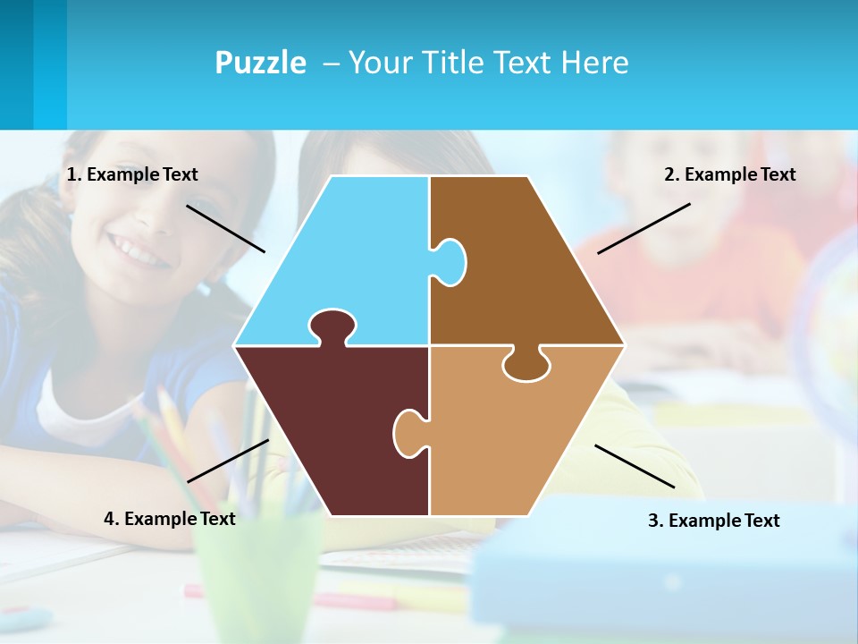 Two Young Girls Are Sitting At A Desk With Pencils PowerPoint Template