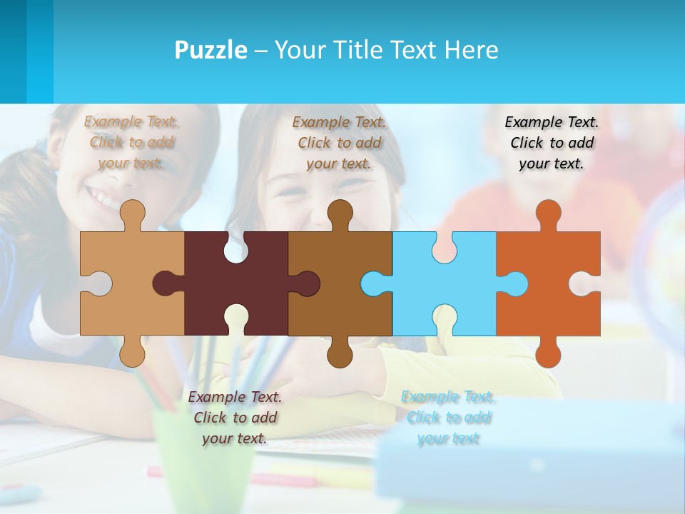 Two Young Girls Are Sitting At A Desk With Pencils PowerPoint Template