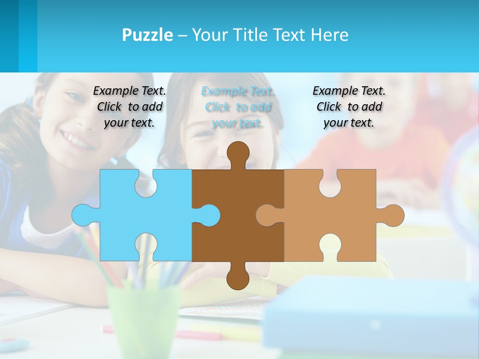Two Young Girls Are Sitting At A Desk With Pencils PowerPoint Template