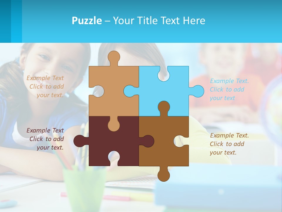 Two Young Girls Are Sitting At A Desk With Pencils PowerPoint Template