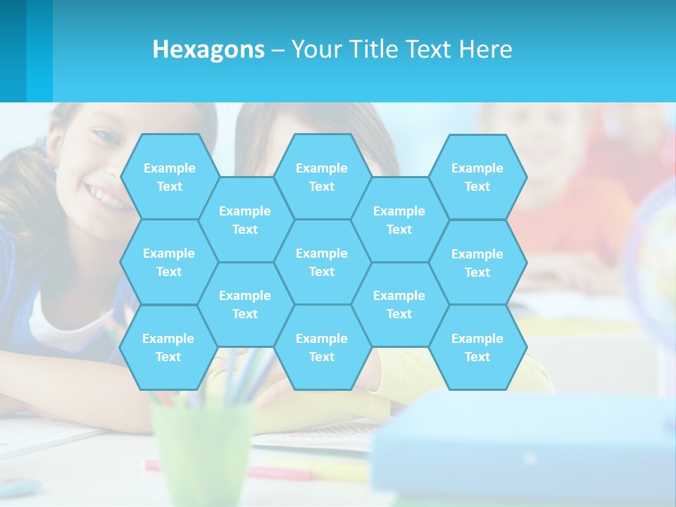 Two Young Girls Are Sitting At A Desk With Pencils PowerPoint Template