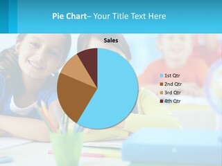 Two Young Girls Are Sitting At A Desk With Pencils PowerPoint Template