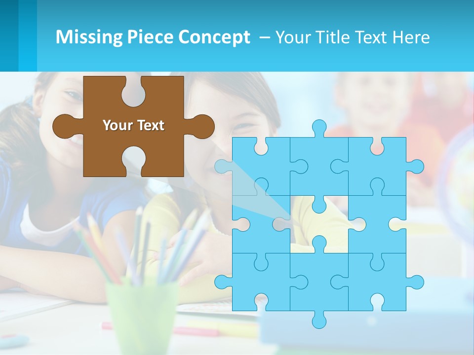 Two Young Girls Are Sitting At A Desk With Pencils PowerPoint Template