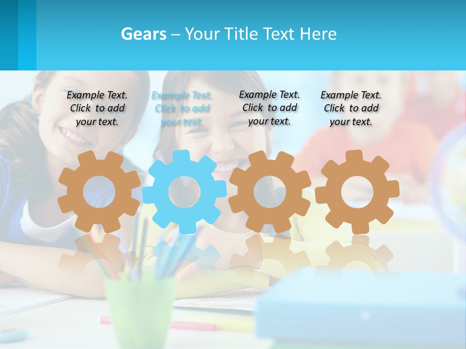 Two Young Girls Are Sitting At A Desk With Pencils PowerPoint Template