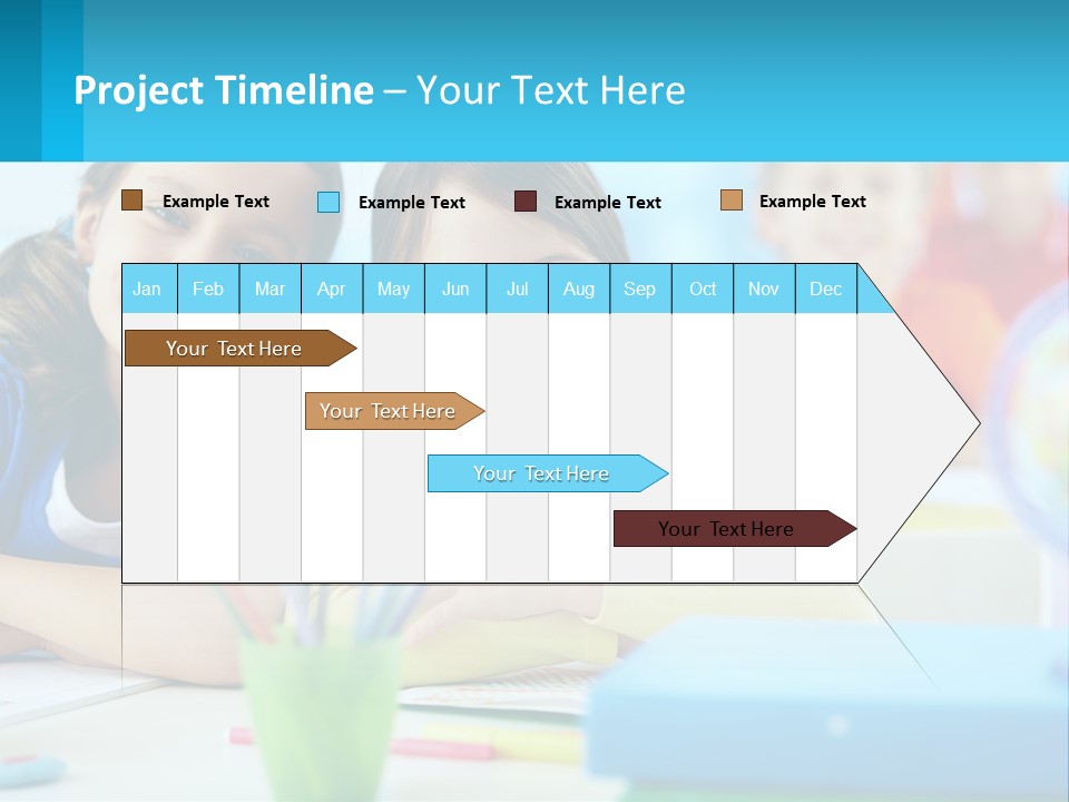 Two Young Girls Are Sitting At A Desk With Pencils PowerPoint Template